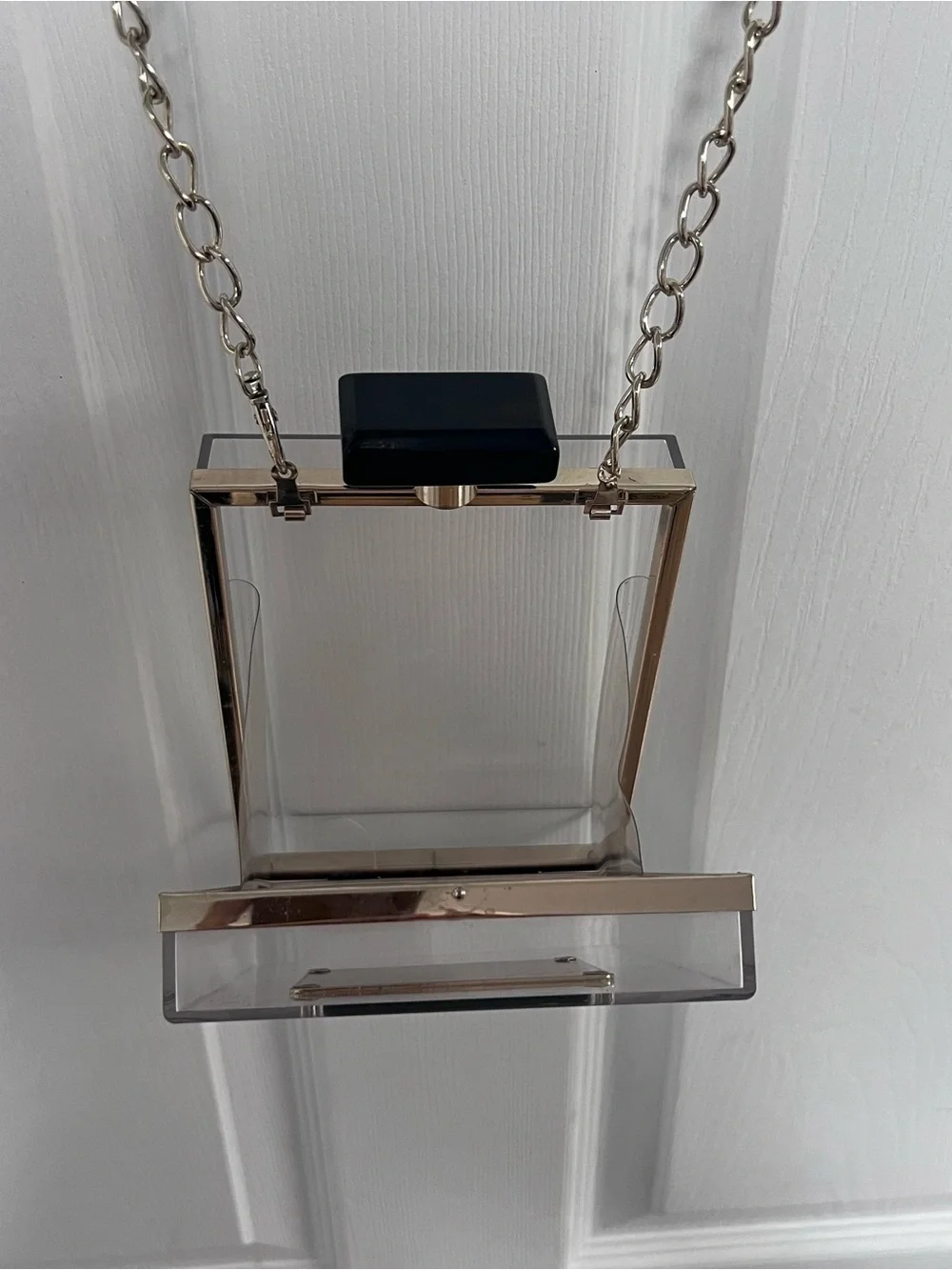 Clear Paris Perfume Bottle Cross Body Purse - Gold & Black Accents